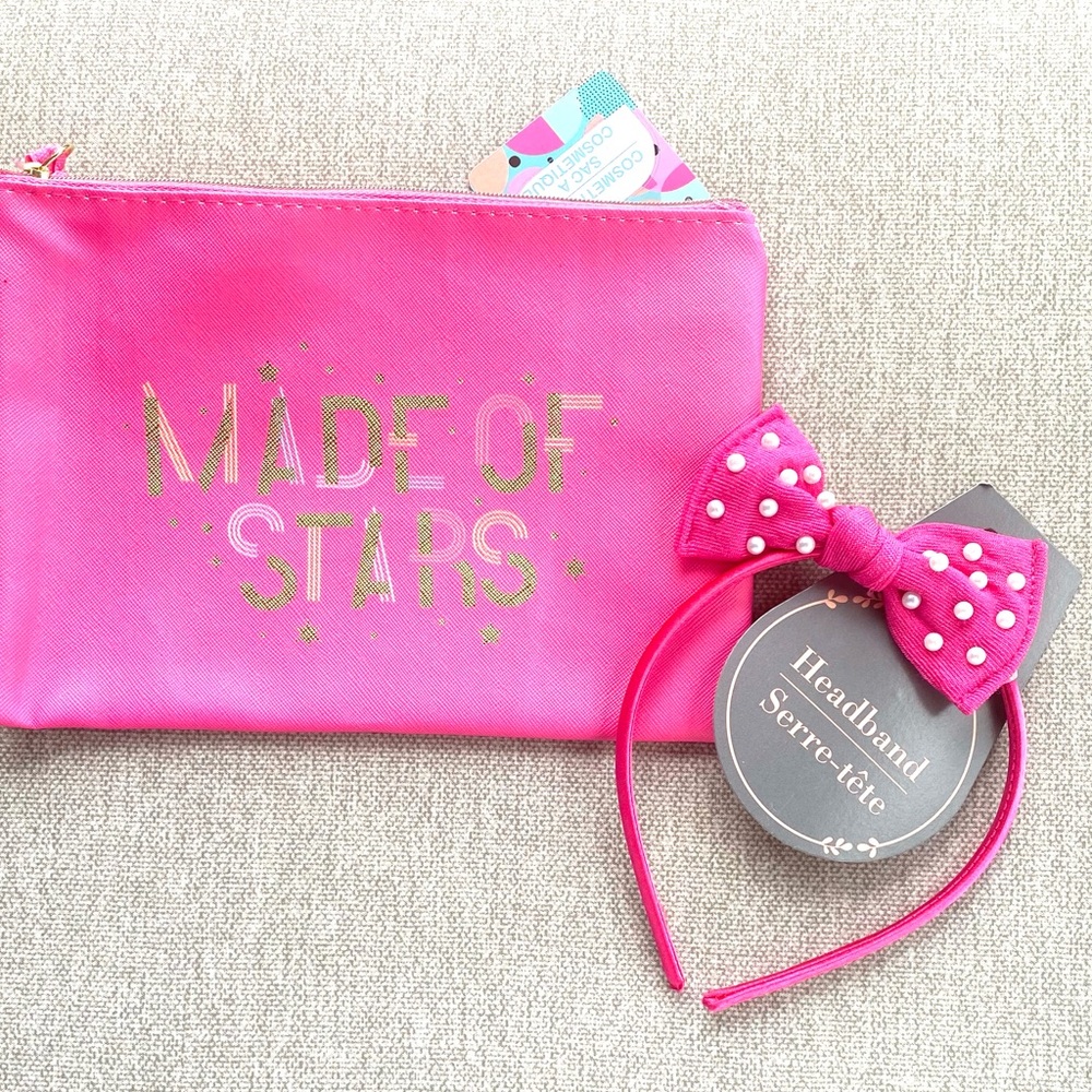 Girls Hair Accessories Zipper Bag & Pearl embellished Headband New With Tags